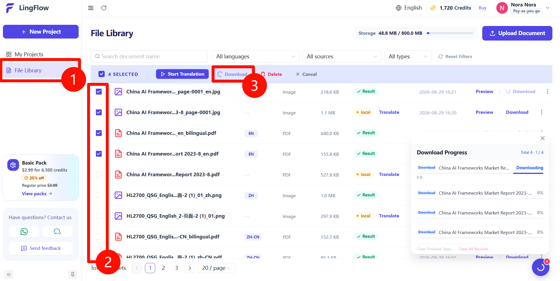 Select files in the File Library and download them in bulk
