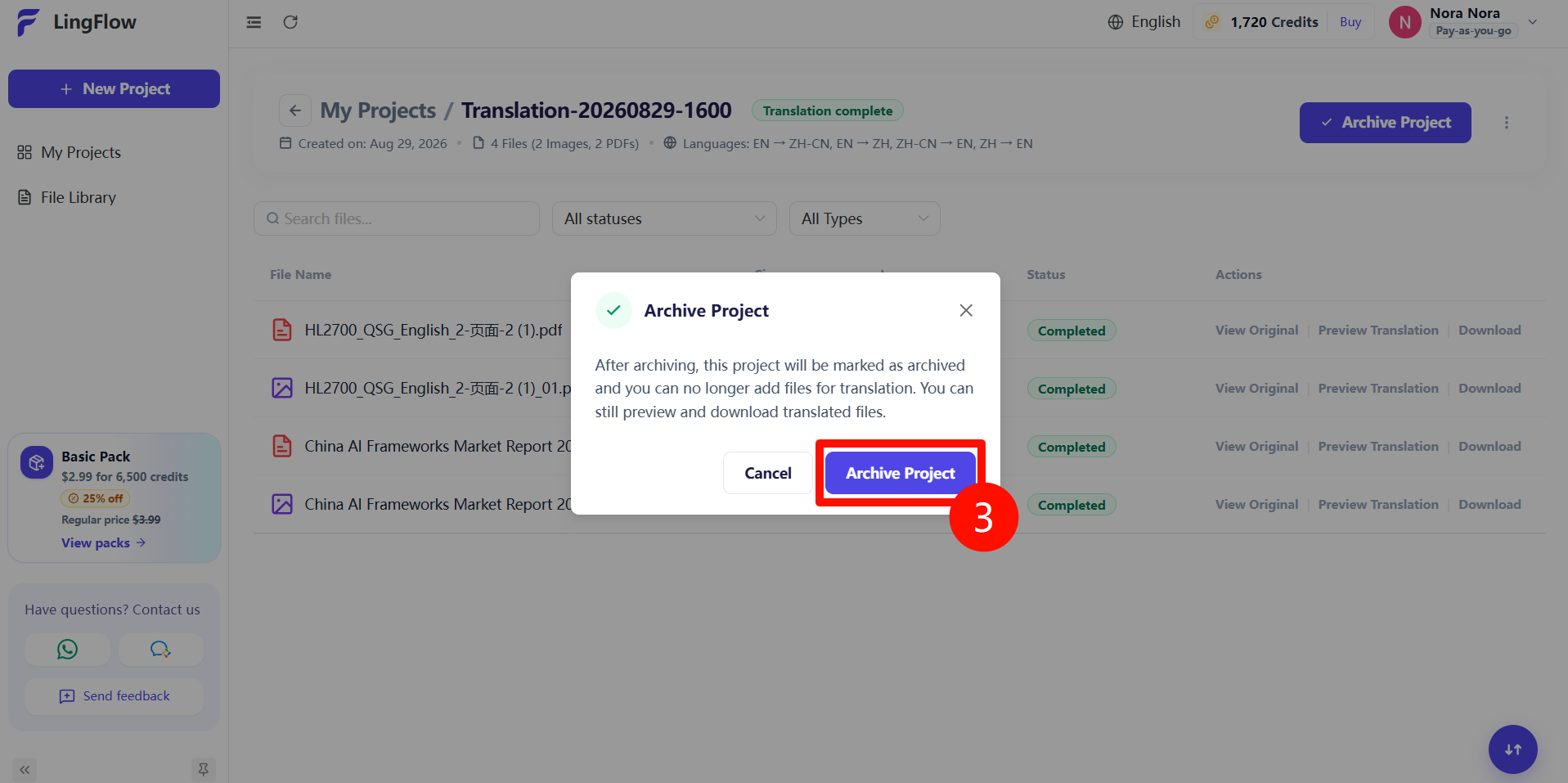 Confirm that you want to archive the project