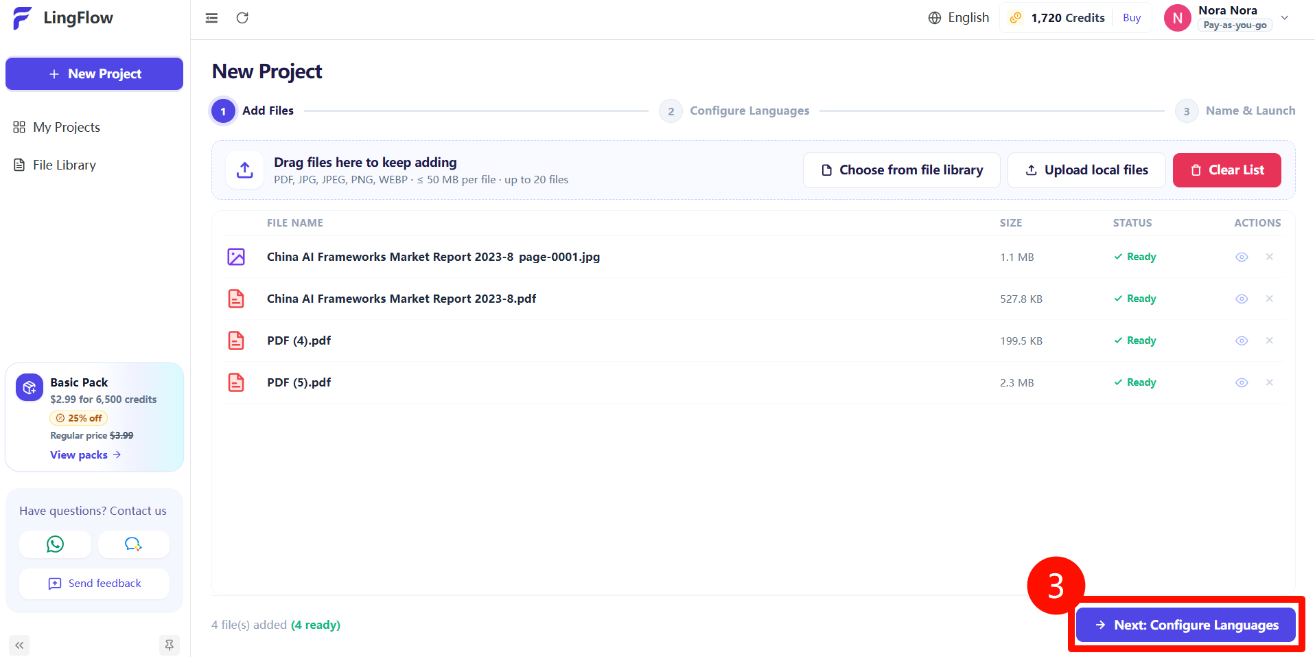 Confirm that all selected files are ready, then continue to Configure Languages